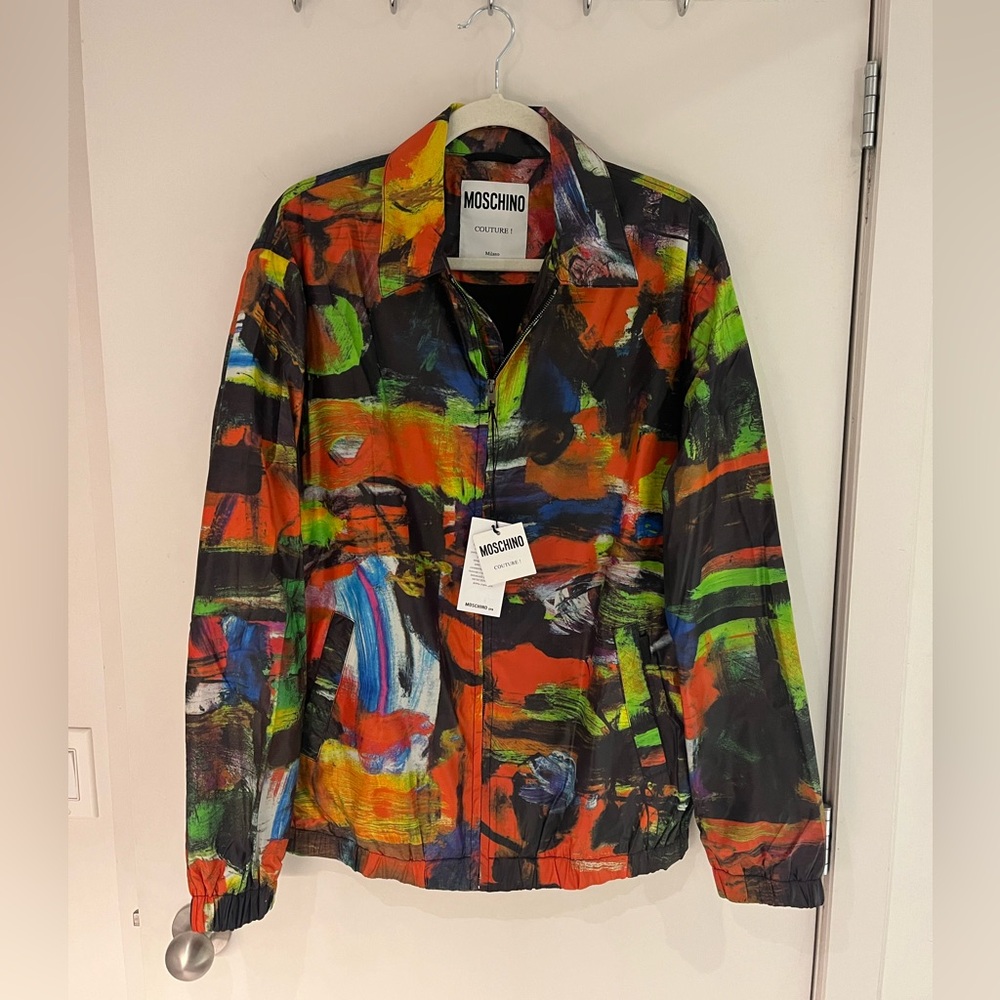NWT Moschino Couture Multicolour Paint Lightweight Windbreaker Jacket Size M